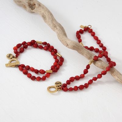 Double Red Coral + Gold Eternity Bracelet