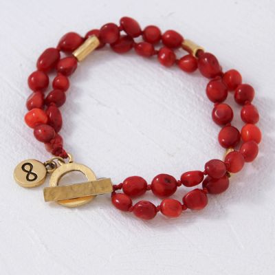 Double Red Coral + Gold Eternity Bracelet
