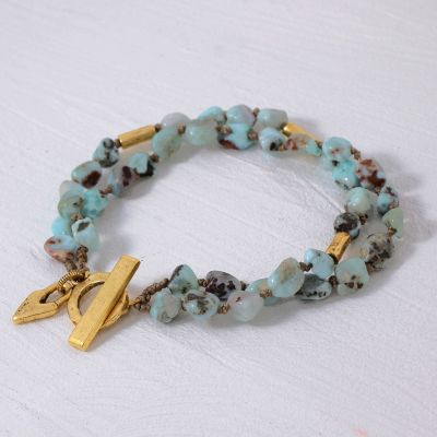 Double Larimer + Gold Heart Charm Bracelet