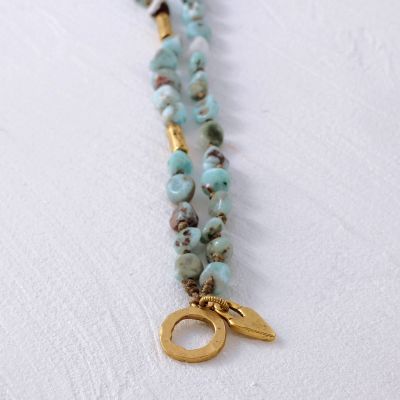 Double Larimer + Gold Heart Charm Bracelet