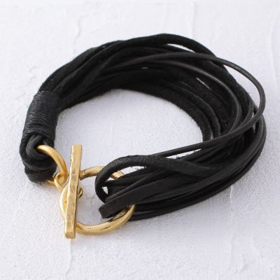 Zynk Black Leather + Gold Toggle Bracelet