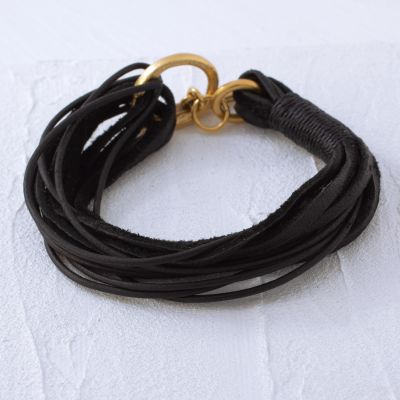 Zynk Black Leather + Gold Toggle Bracelet