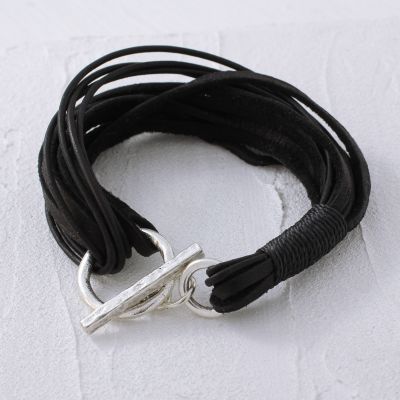 Zynk Black Leather + Silver Toggle Bracelet