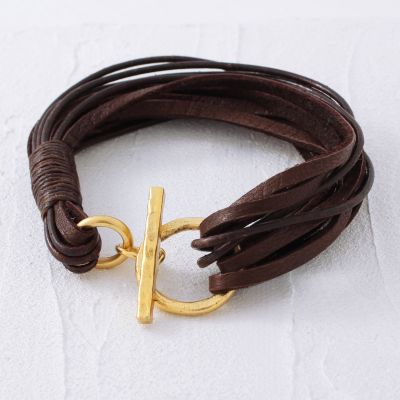 Zynk Brown Leather + Gold Toggle Bracelet