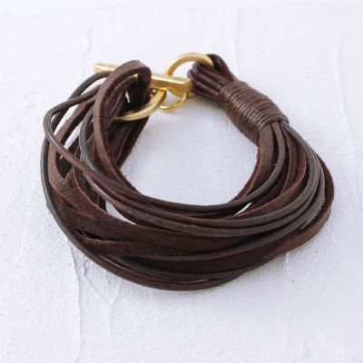 Zynk Brown Leather + Gold Toggle Bracelet