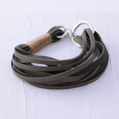 Zynk Gray Leather + Silver Toggle Bracelet