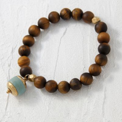 Matte Tiger Eye & Amazonite Charm Stretch Bracelet