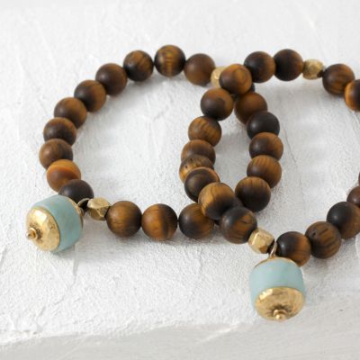 Matte Tiger Eye & Amazonite Charm Stretch Bracelet