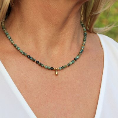 Faceted African Turquoise Gold Drop Necklace