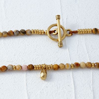 Faceted Golden Palette Agate Gold Drop Necklace