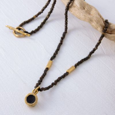 Delicate Black Brass + Gold Carbon Charm Necklace