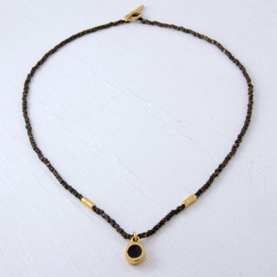 Delicate Black Brass + Gold Carbon Charm Necklace