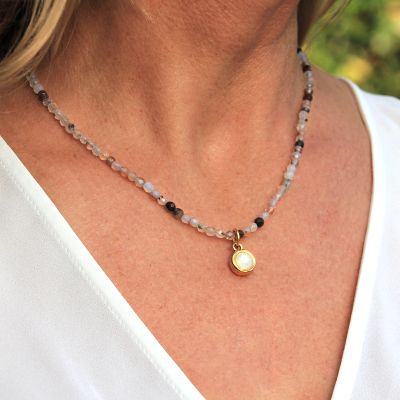 Madagascar Agate Circle Charm Necklace