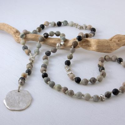 Porcelain Jasper + Silver Weathered Disc Hero Necklace