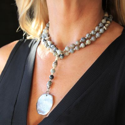 Porcelain Jasper + Silver Weathered Disc Hero Necklace
