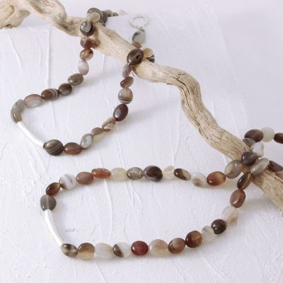Botswana Agate Pebbles + Silver Necklace