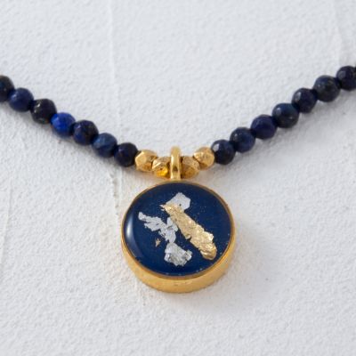 Lapis + Gold/Silver Leaf Resin Pendant Necklace