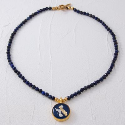 Lapis + Gold/Silver Leaf Resin Pendant Necklace