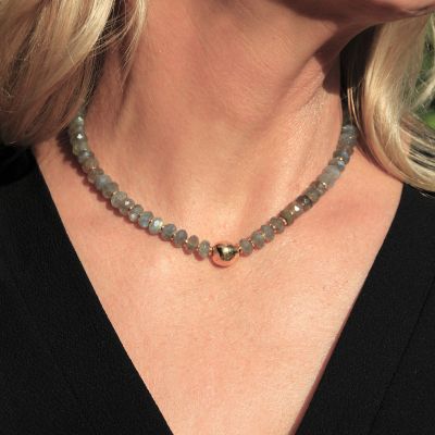 Labradorite + Gold Pebble Necklace