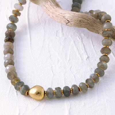 Labradorite + Gold Pebble Necklace