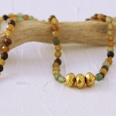 Forest Palette Faceted Agate + Gold Trio Necklace