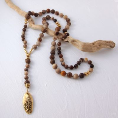 Wood Opalite + Gold Spruce Pendant Hero Necklace