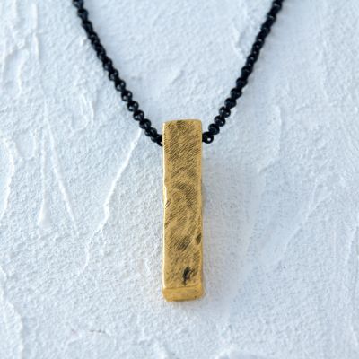 Gold Rustic Bar + Black Necklace