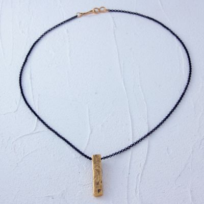 Gold Rustic Bar + Black Necklace