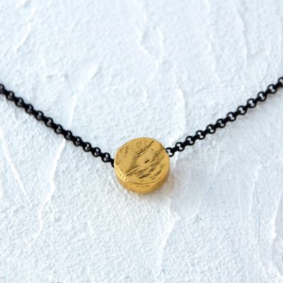 Gold Rustic Circle + Black Necklace