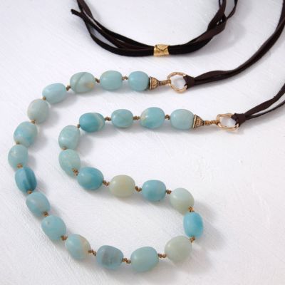 Matte Amazonite Pebble Adjustable Necklace