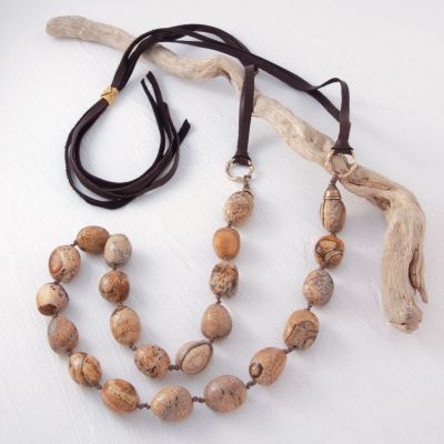 Picture Jasper Pebble Adjustable Necklace