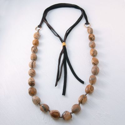 Picture Jasper Pebble Adjustable Necklace